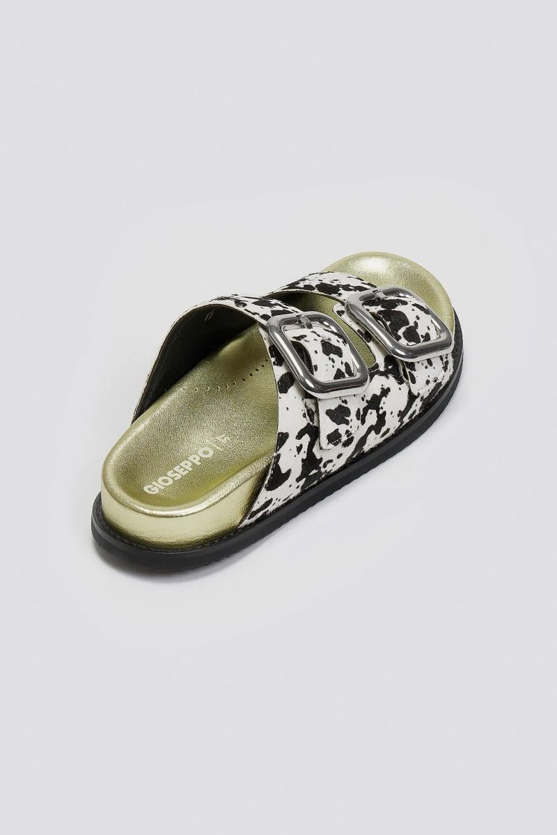 Δερμάτινα σανδάλια με animal print - Λευκό/Μαύρο - Image 7