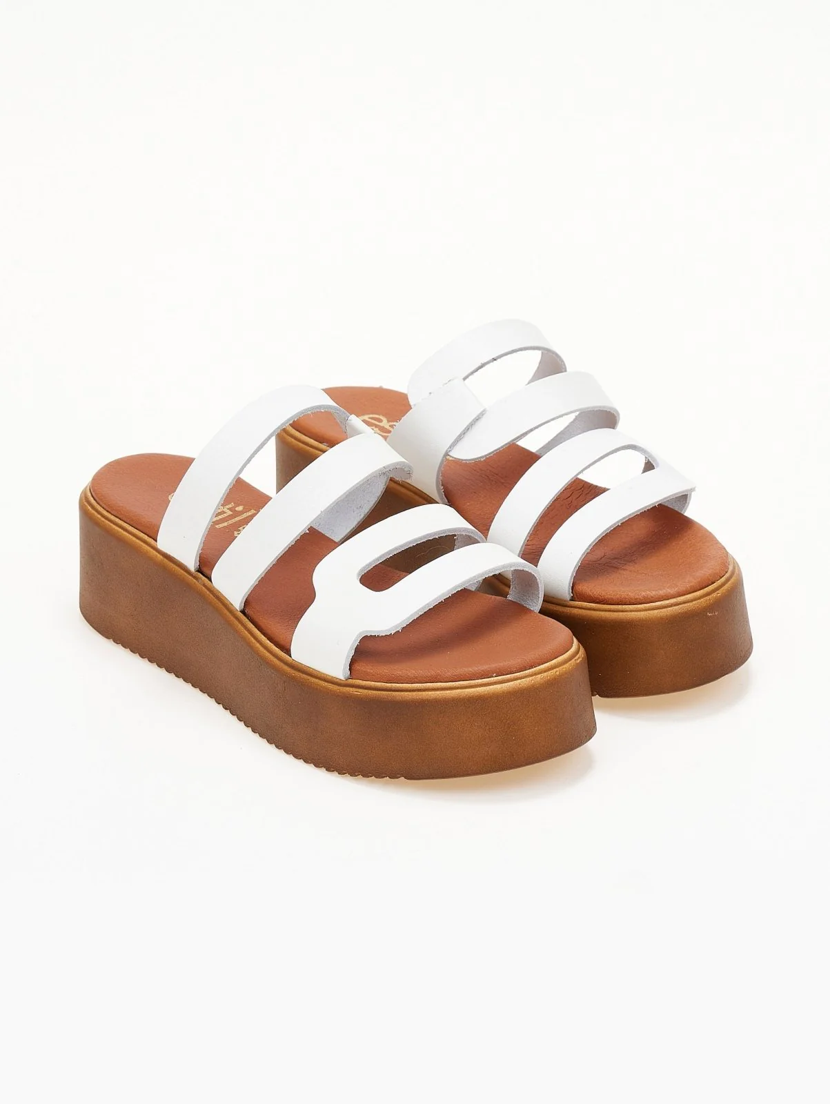Δερμάτινα σανδάλια flatform με ανοίγματα - Λευκό - Image 2