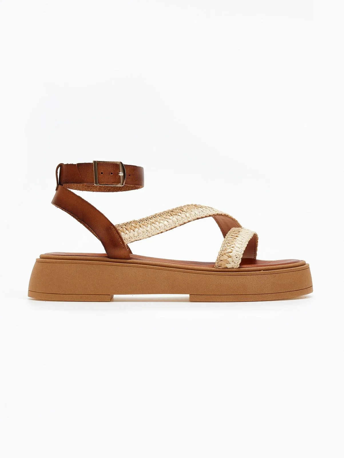 Δερμάτινα σανδάλια Flatform - Φυσικό - Image 4