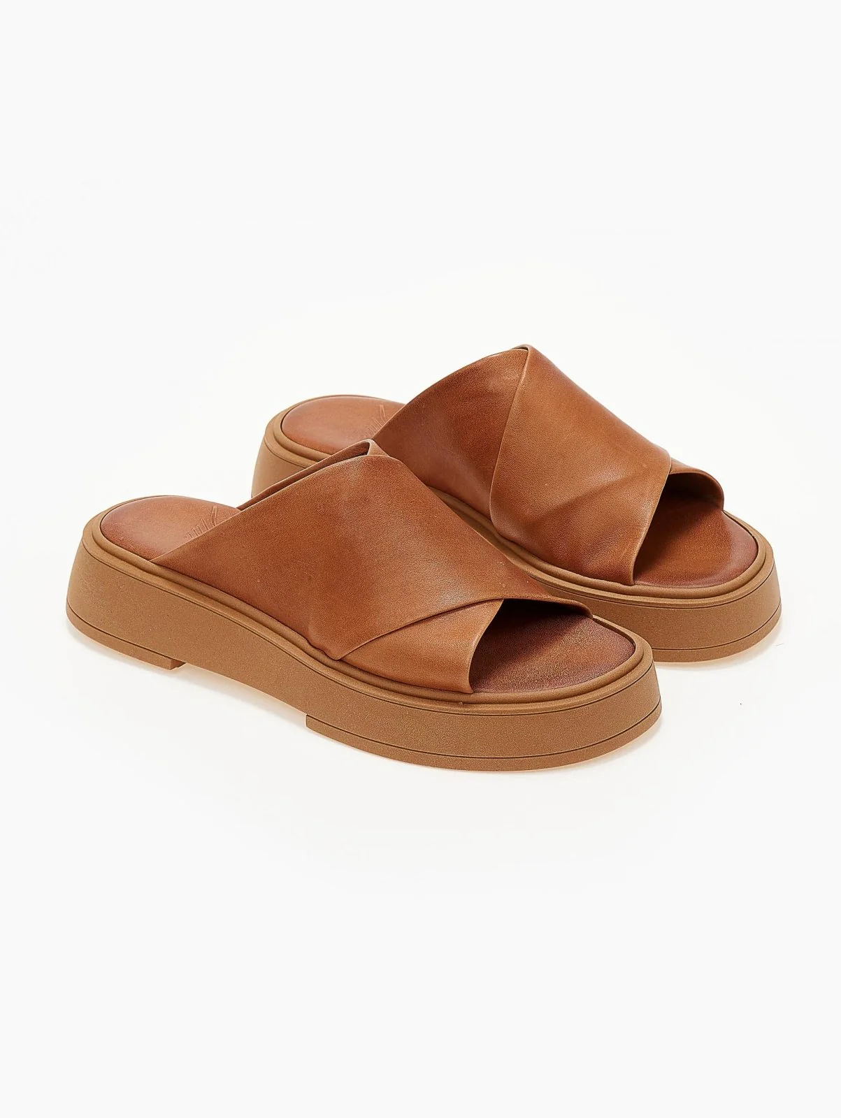 Δερμάτινα σανδάλια flatform χιαστί λουριά - Ταμπά - Image 4