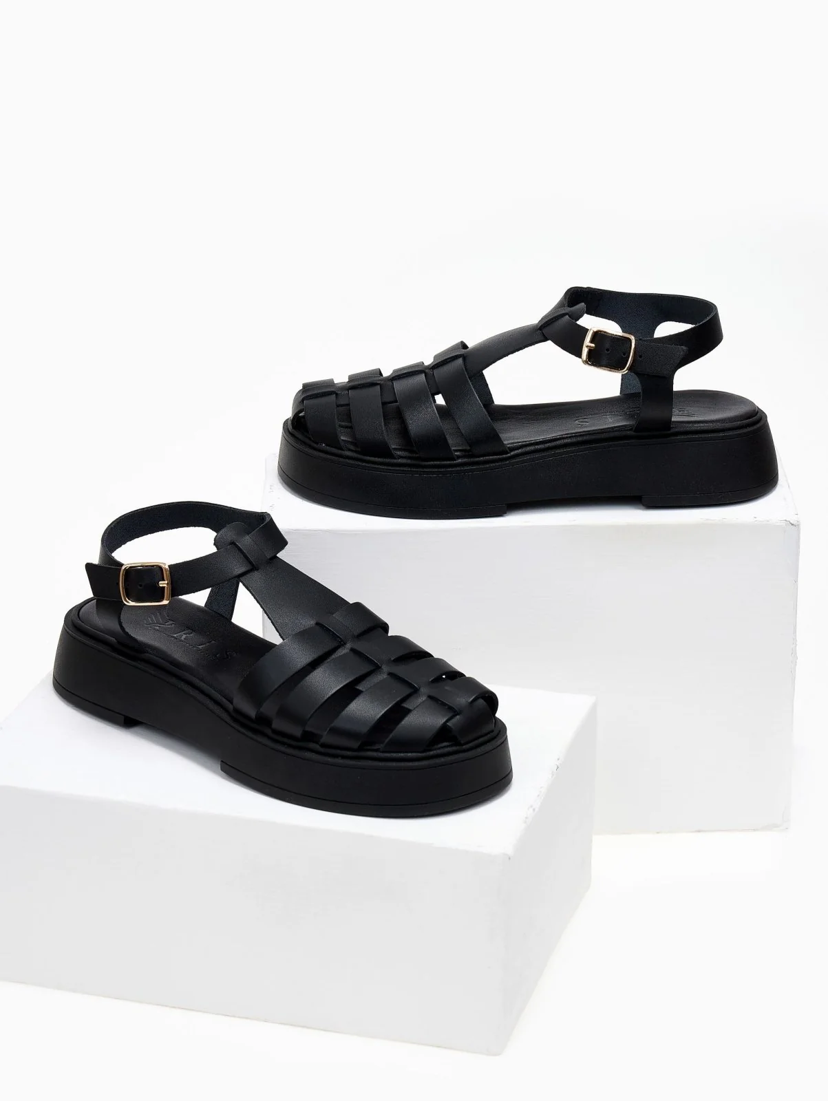 Δερμάτινα σανδάλια Fisherman Flatform - Μαύρο - Image 4