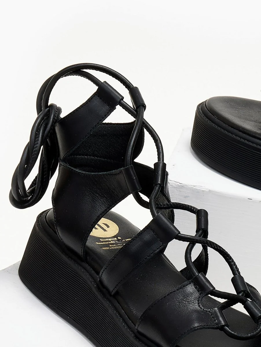 Δερμάτινα σανδάλια flatform gladiator - Μαύρο - Image 3