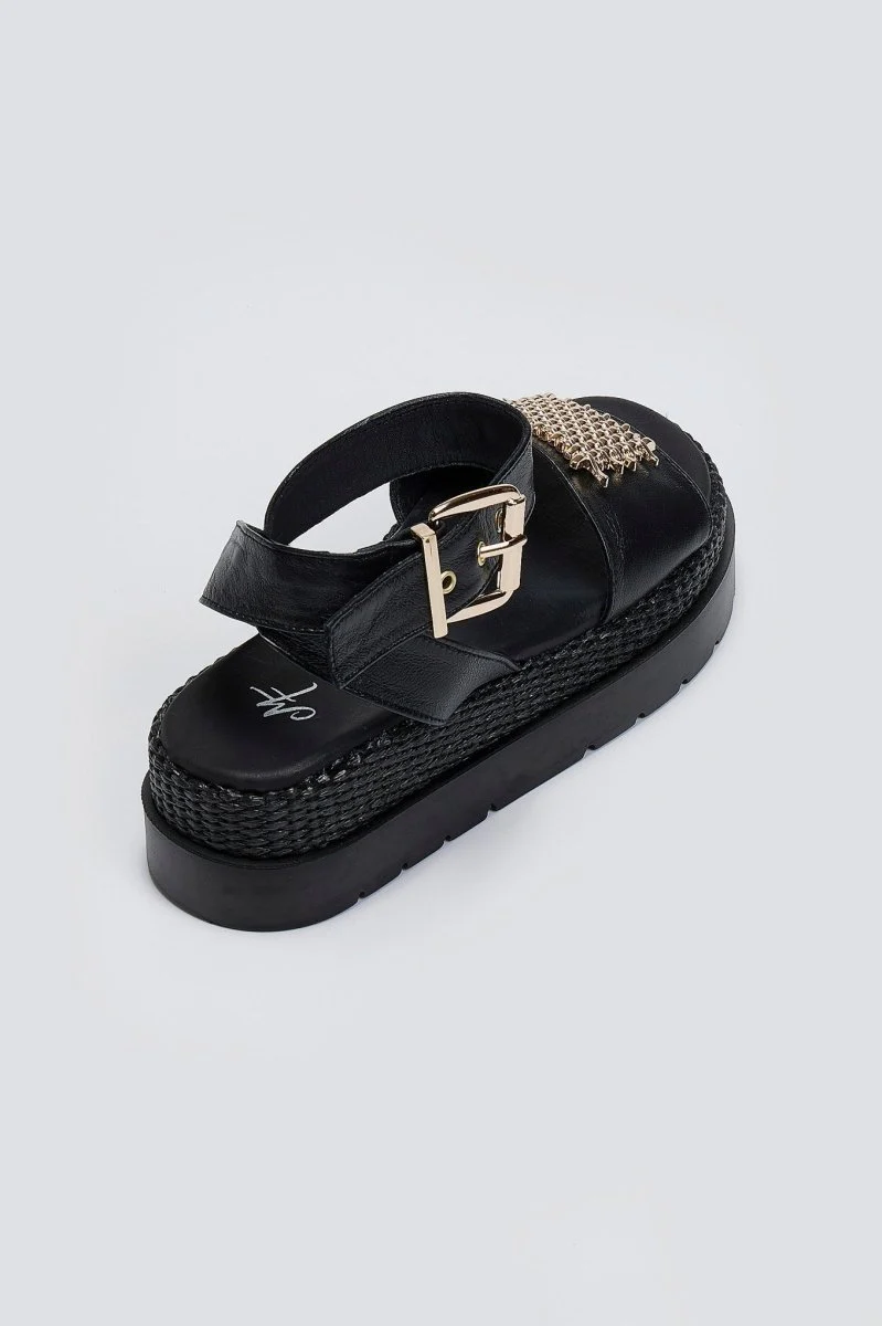 Δερμάτινα σανδάλια flatform με μπαρέτα - Μαύρο - Image 8
