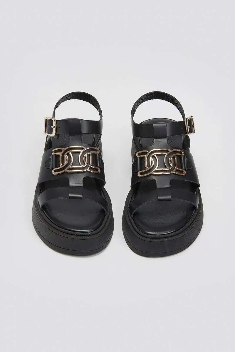 Δερμάτινα σανδάλια flatform - Μαύρο - Image 3