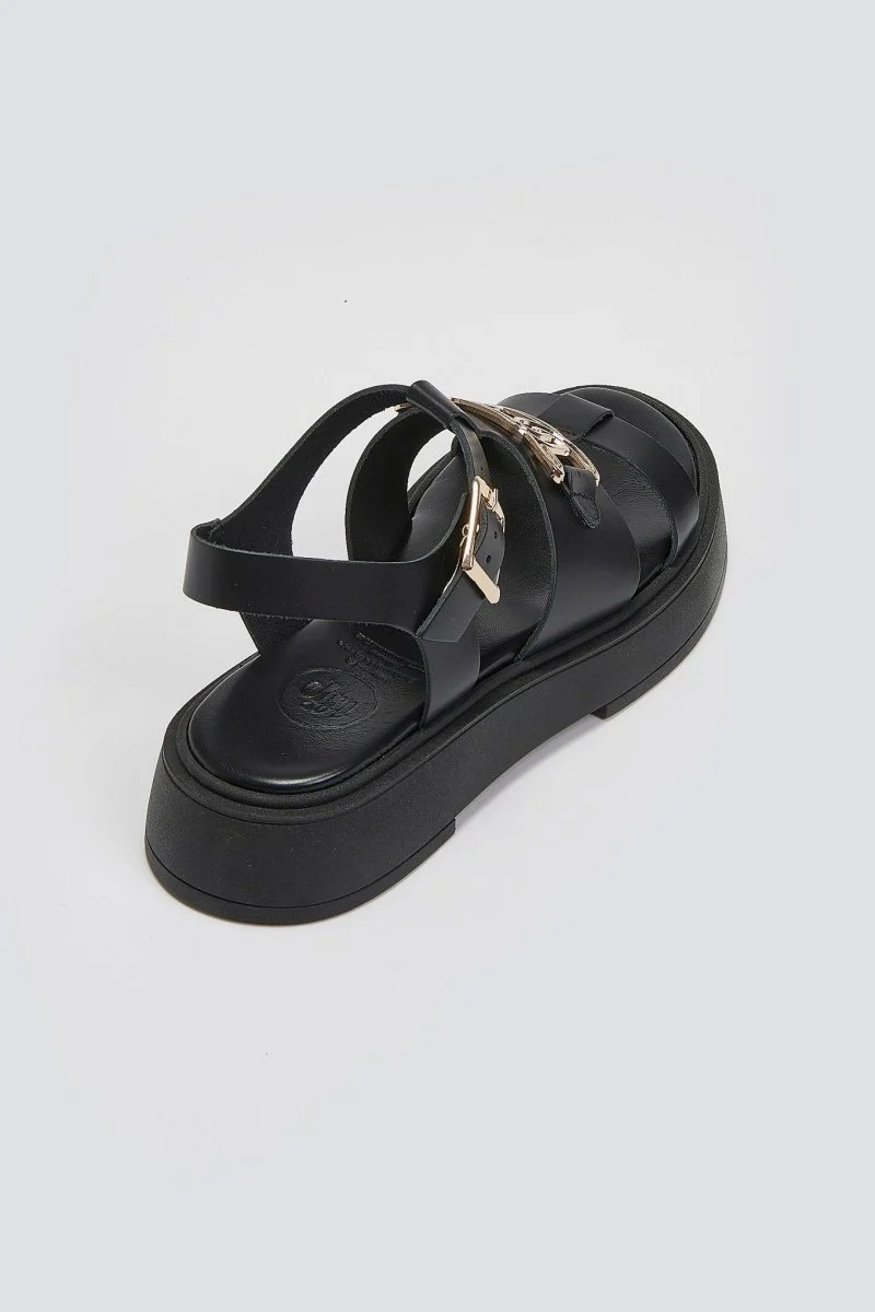 Δερμάτινα σανδάλια flatform - Μαύρο - Image 4