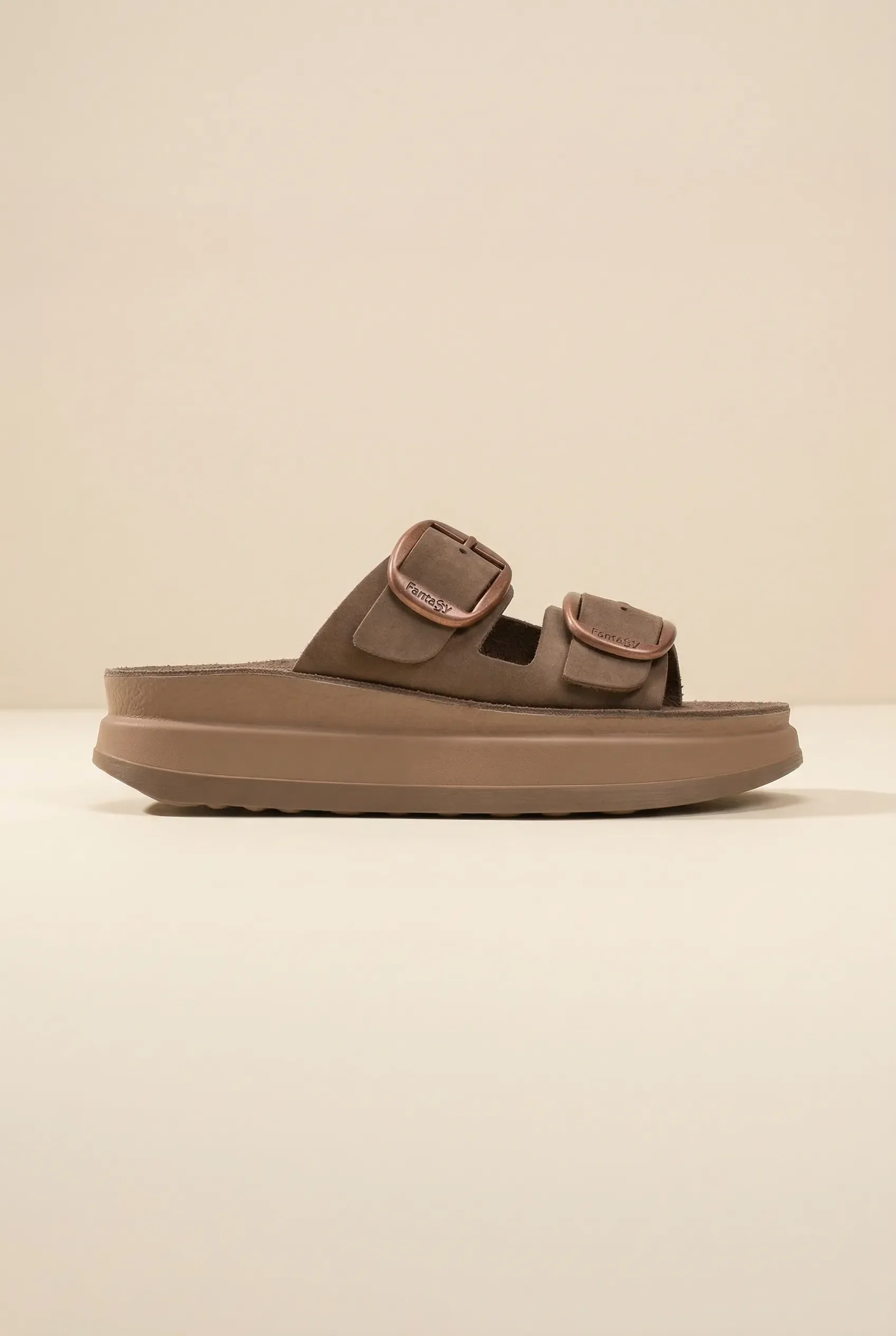 Δερμάτινα σανδάλια flatform - Καφέ - Image 4