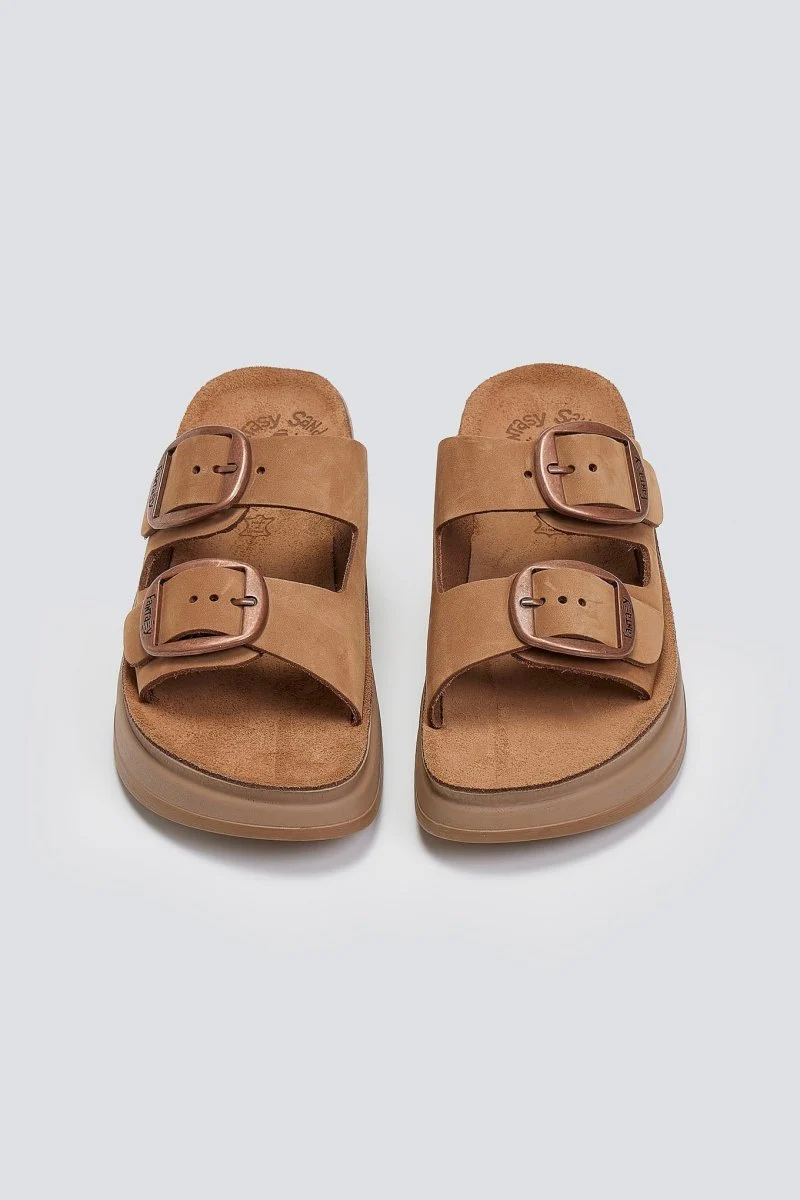 Δερμάτινα σανδάλια flatform - Κάμελ - Image 2