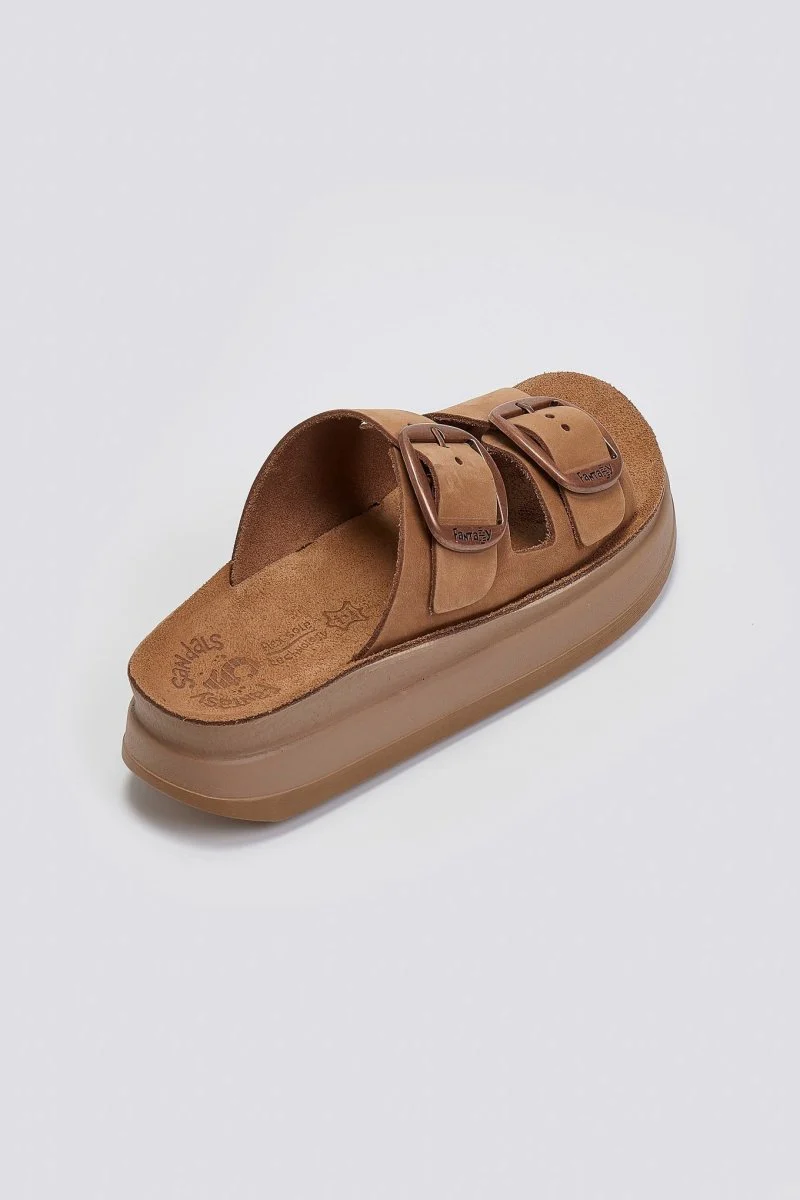 Δερμάτινα σανδάλια flatform - Κάμελ - Image 3