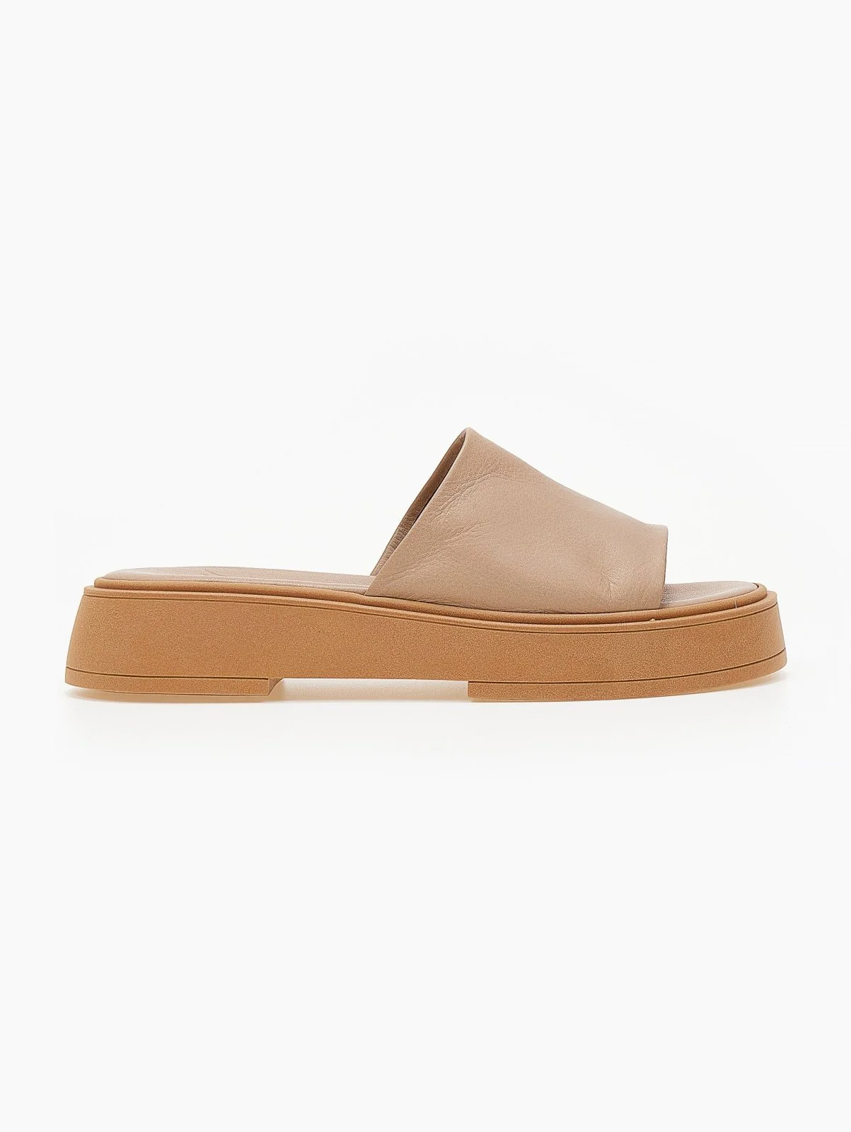 Δερμάτινα σανδάλια flatform με φαρδιά φάσα - Μπεζ - Image 6