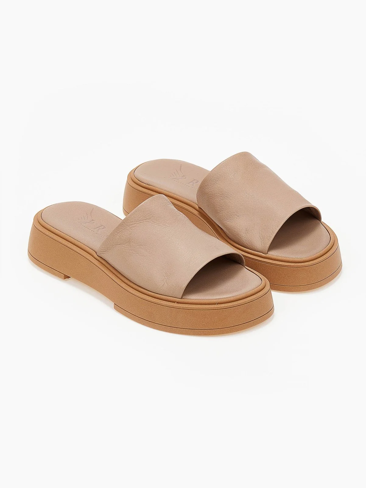 Δερμάτινα σανδάλια flatform με φαρδιά φάσα - Μπεζ - Image 8