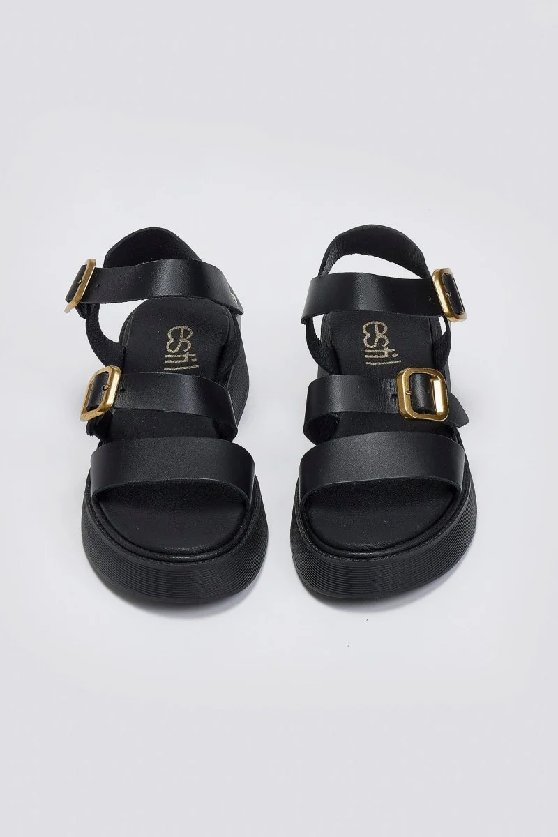 Δερμάτινα σανδάλια flatform- Μαύρο - Image 3