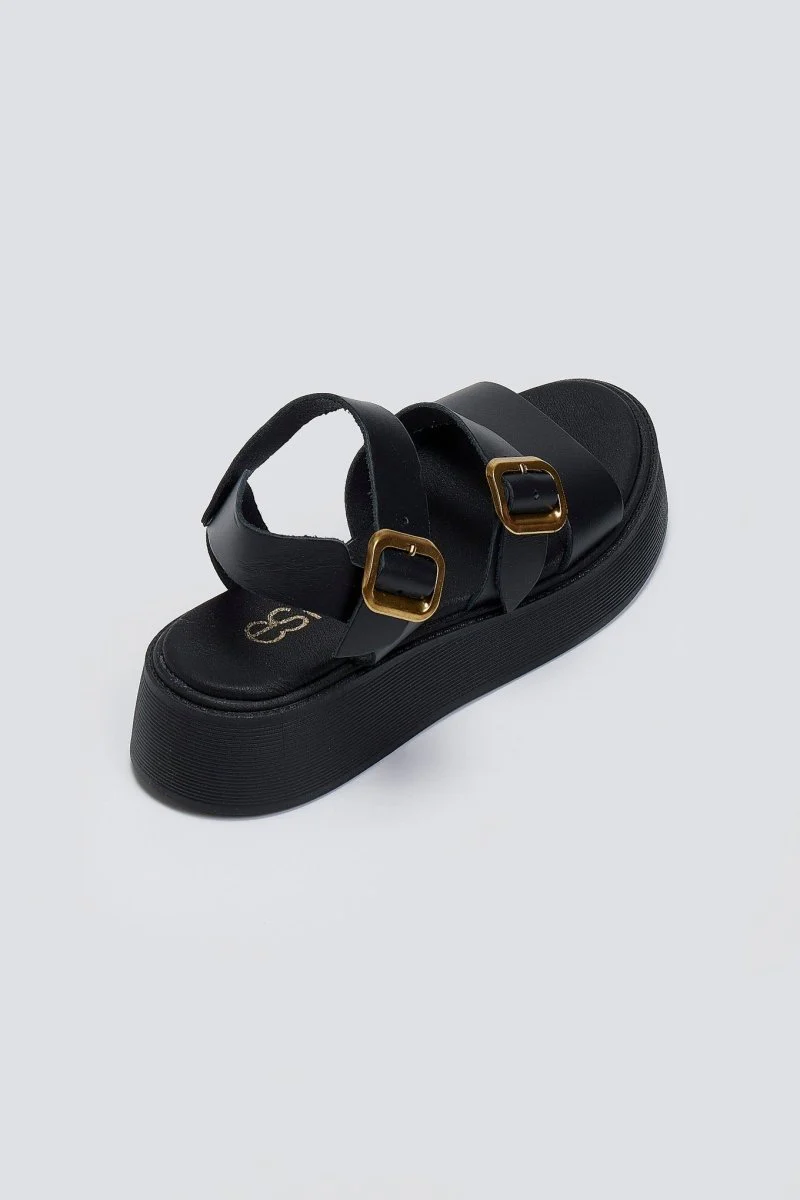 Δερμάτινα σανδάλια flatform- Μαύρο - Image 4