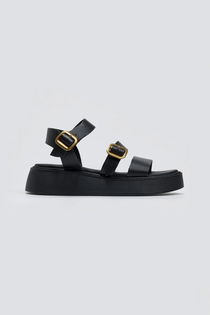 Δερμάτινα σανδάλια flatform- Μαύρο - Image 5