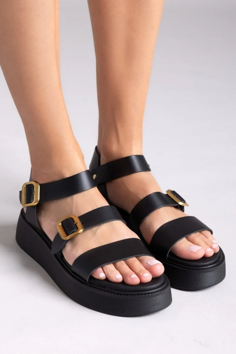 Δερμάτινα σανδάλια flatform- Μαύρο - Image 8
