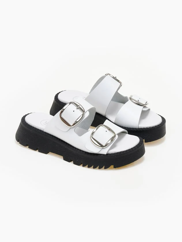 Δερμάτινα σανδάλια flatforms με δύο φάσες - Λευκό - Image 3
