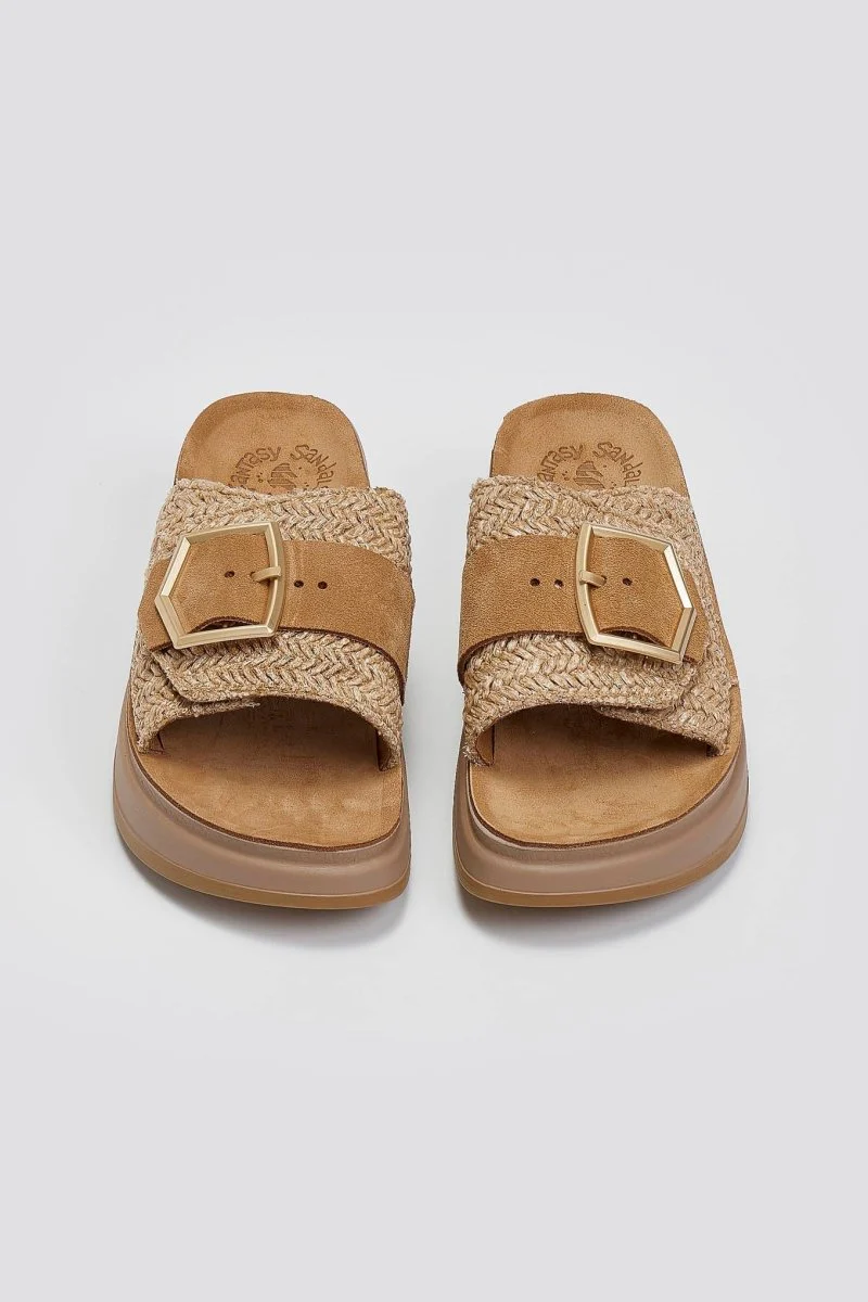 Δερμάτινα σανδάλια flatform - Ταμπά - Image 2