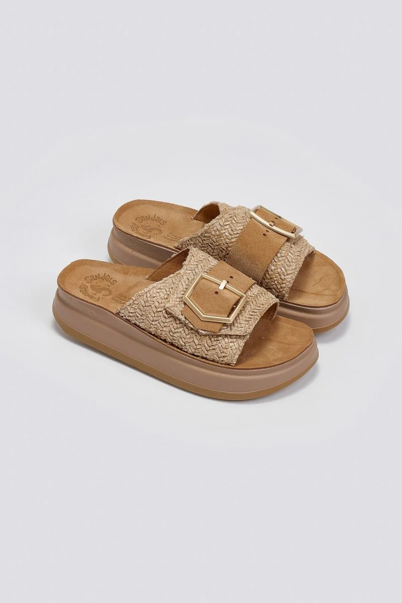 Δερμάτινα σανδάλια flatform - Ταμπά - Image 4