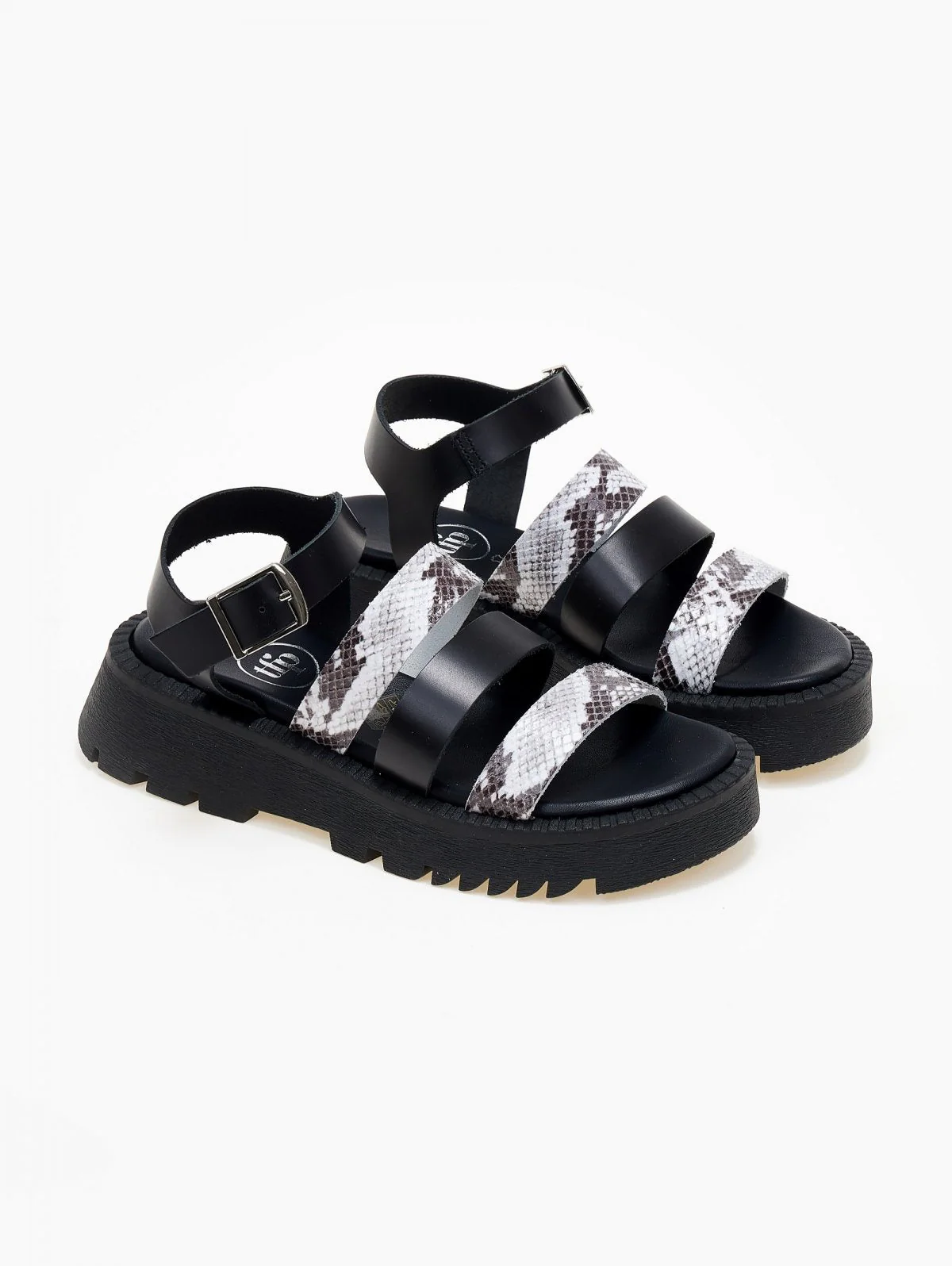 Δερμάτινα σανδάλια flatform - Μαύρο - Image 3