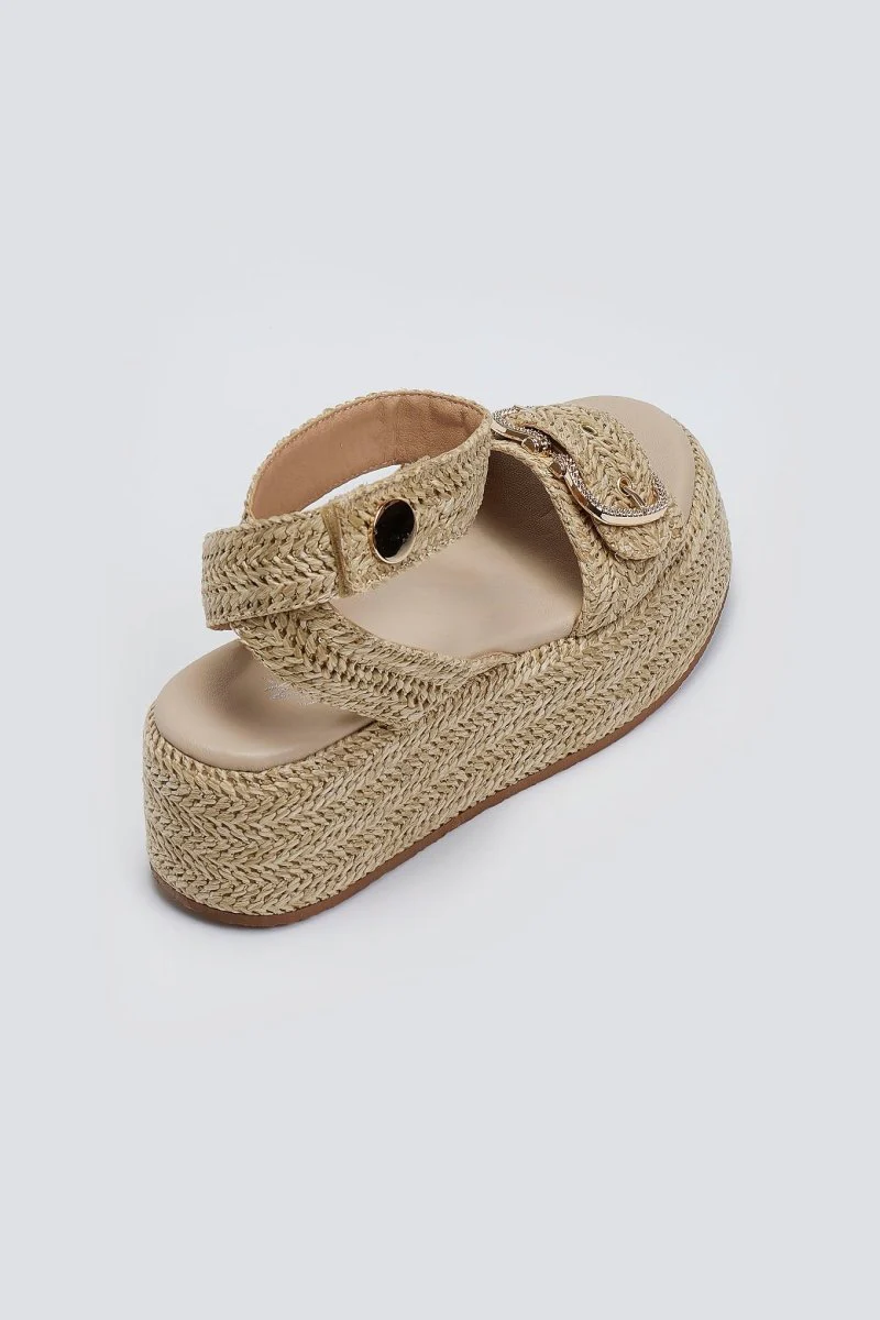 Σανδάλια flatforms ψάθινα - Μπεζ - Image 6