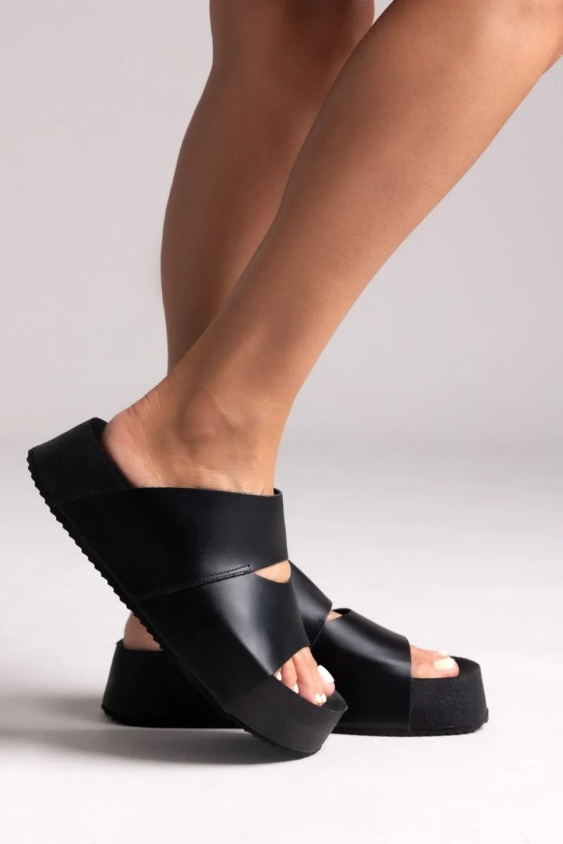 Σανδάλια Flatform με άνοιγμα - Μαύρο - Image 5