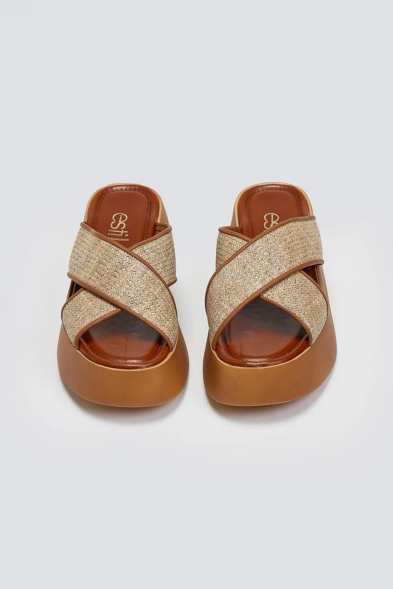 Σανδάλια με χιαστί λουριά Flatform - Ταμπά - Image 2