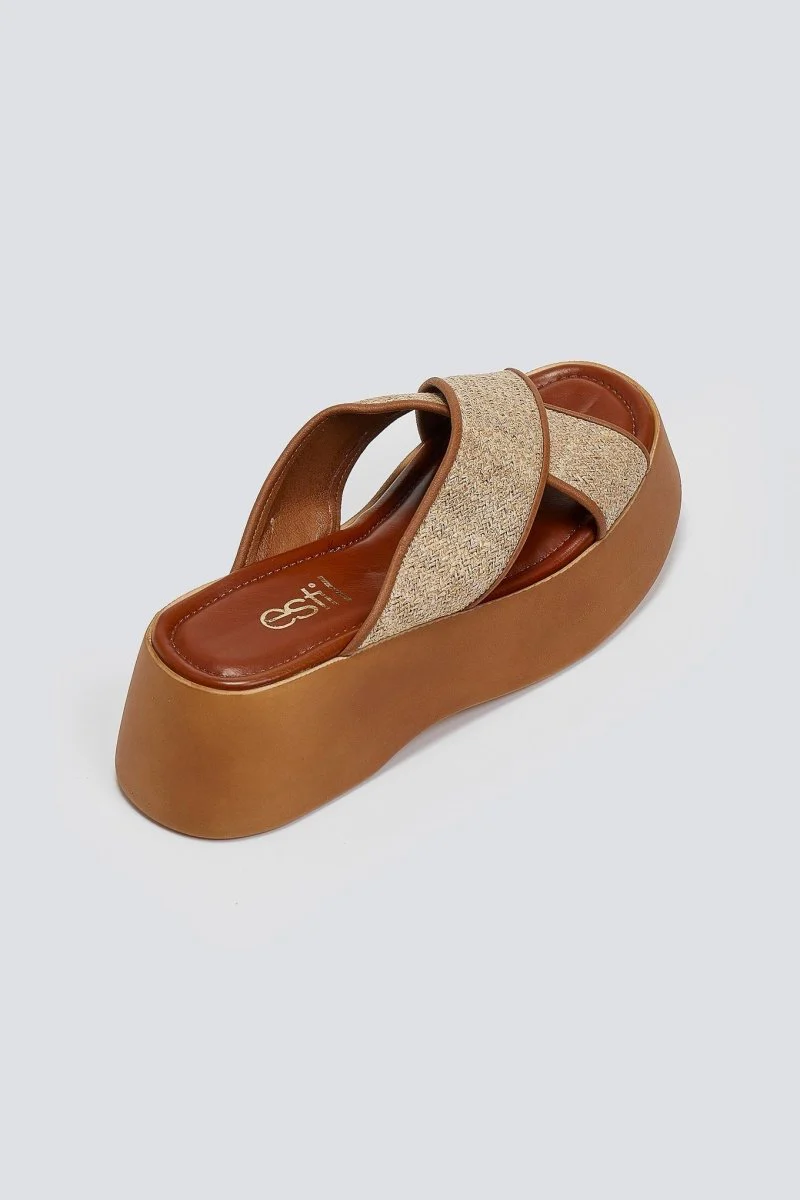 Σανδάλια με χιαστί λουριά Flatform - Ταμπά - Image 3
