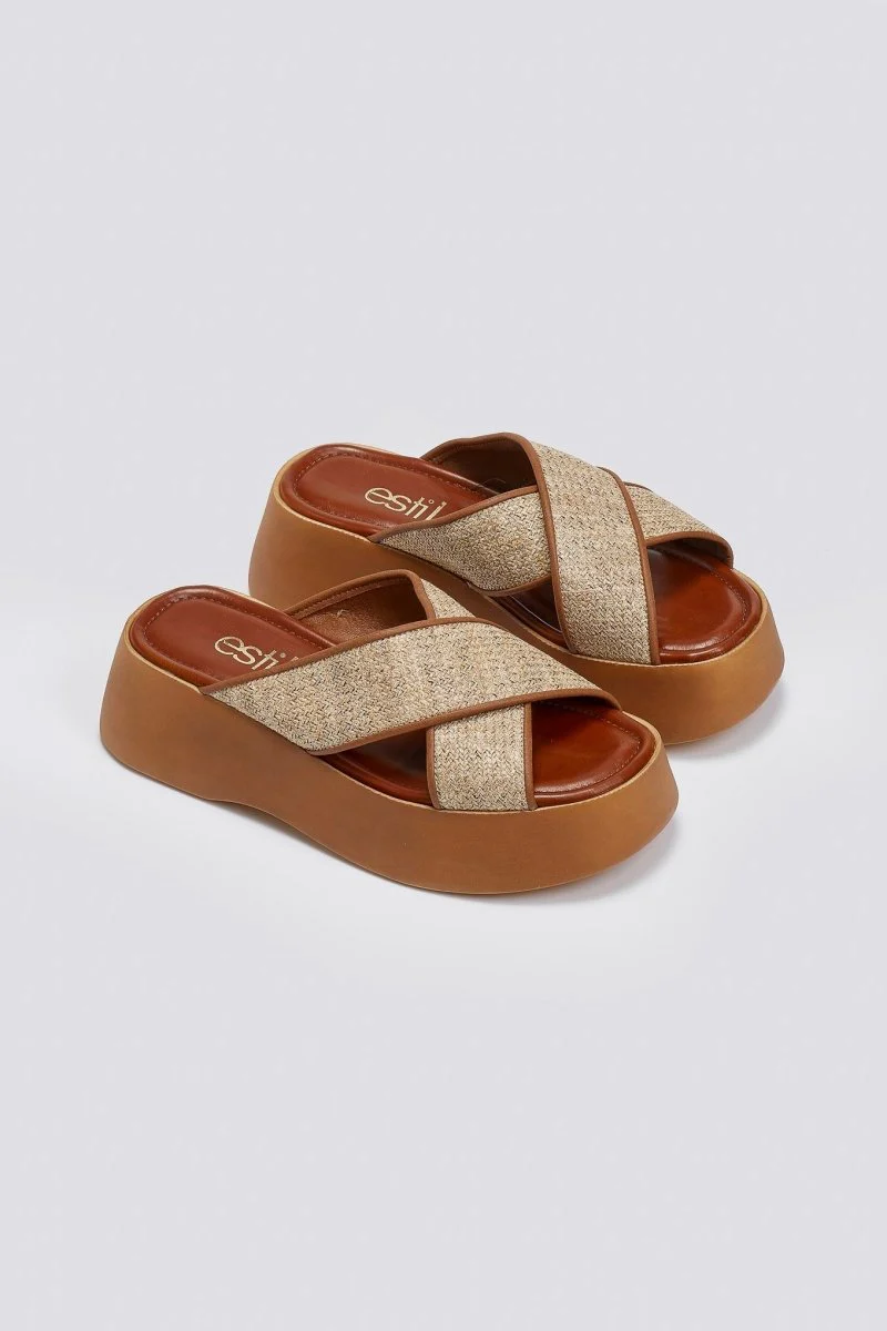 Σανδάλια με χιαστί λουριά Flatform - Ταμπά - Image 4