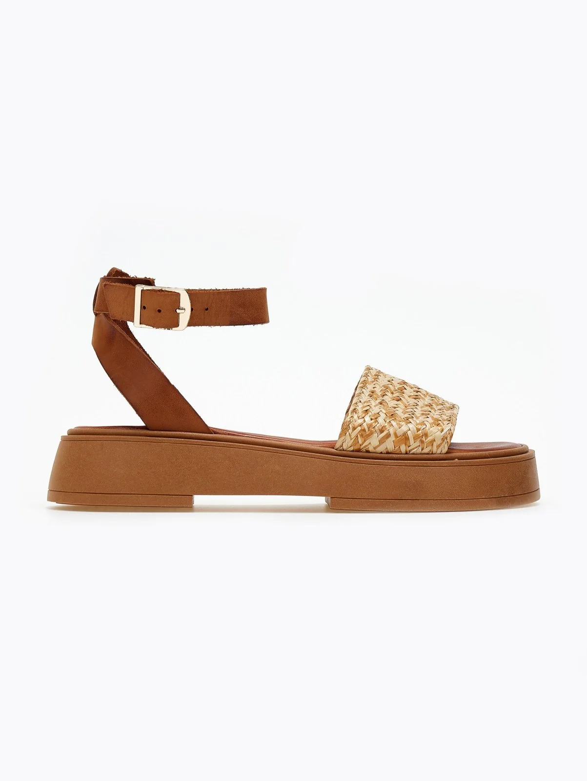 Δερμάτινα flatform σανδάλια - Φυσικό - Image 4