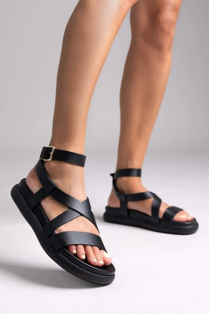 Δερμάτινα Flatform Σανδάλια - Μαύρο - Image 3