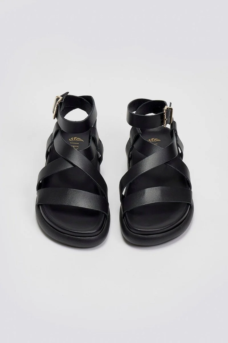 Δερμάτινα Flatform Σανδάλια - Μαύρο - Image 5