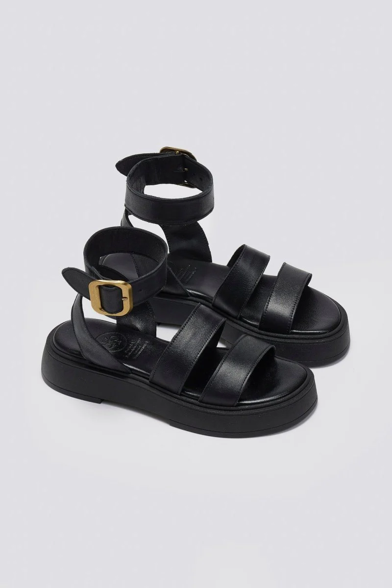 Δερμάτινα σανδάλια flatform - Μαύρο - Image 3