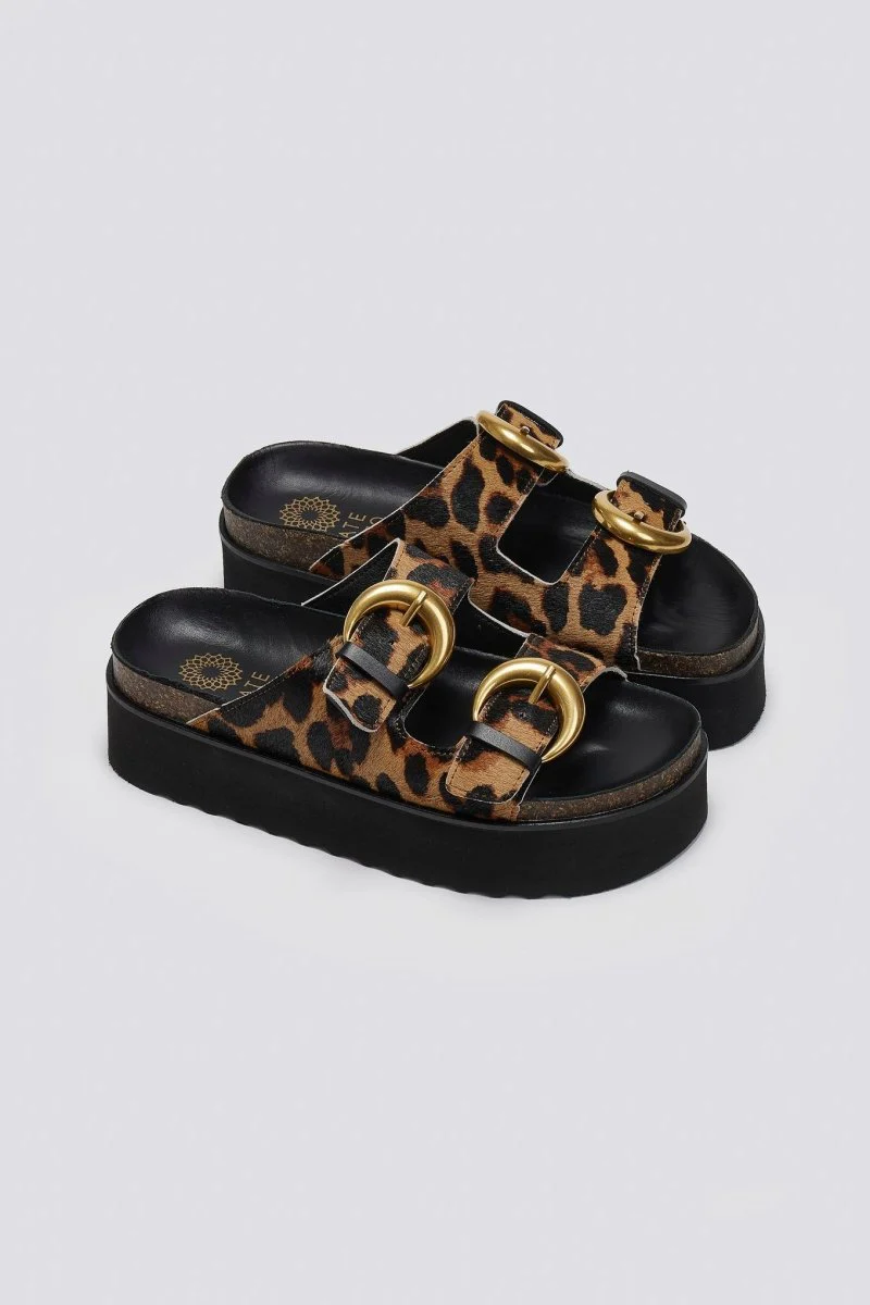 Δερμάτινα σανδάλια flatform με στάμπα - λεοπάρ - Image 4