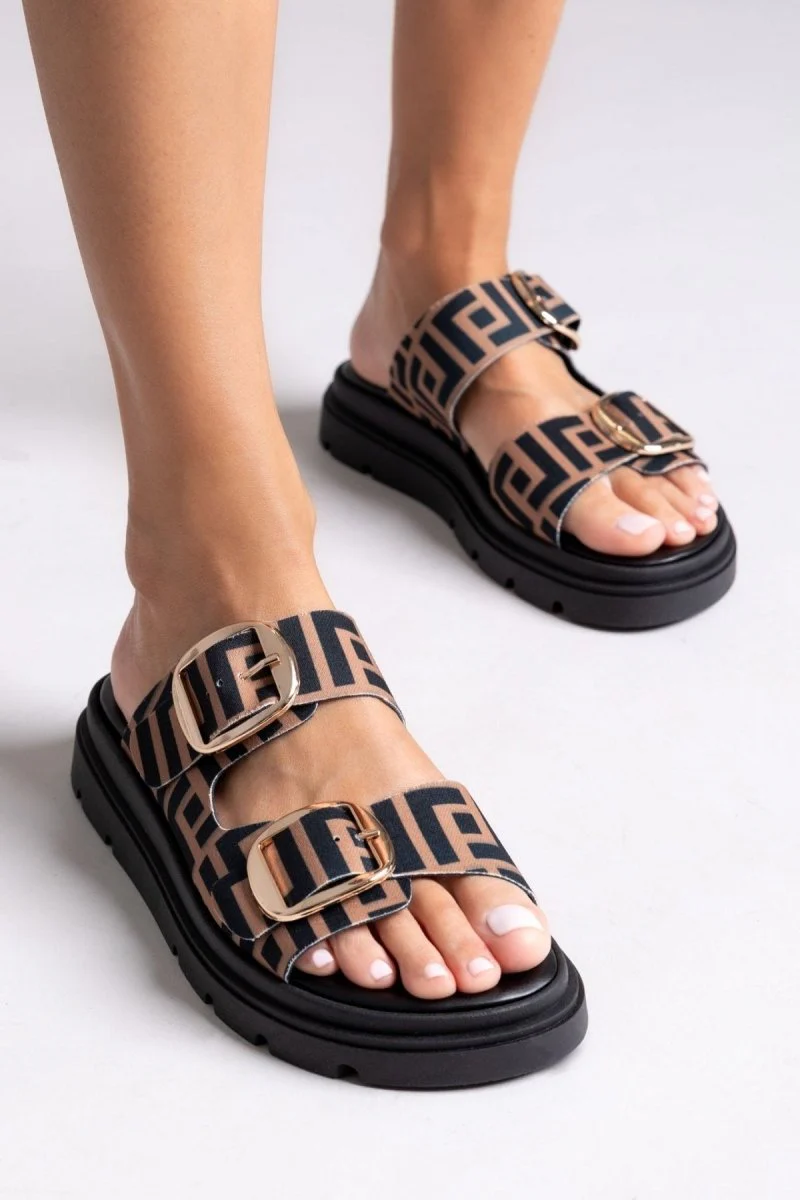 Σανδάλια Flatforms Με Σχέδιο - Καφέ - Image 7