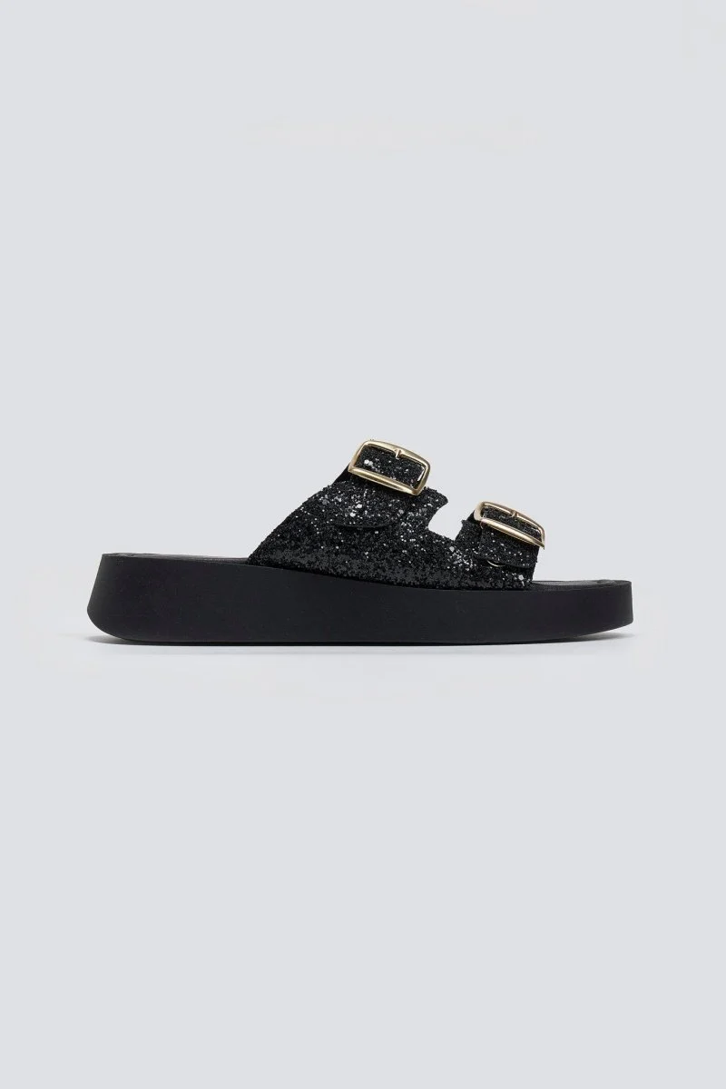 Σανδάλια με γκλίτερ Flatform - Μαύρο - Image 4