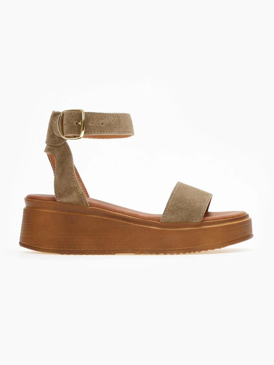 Suede flatforms με μπαρέτα - Λαδί - Image 3