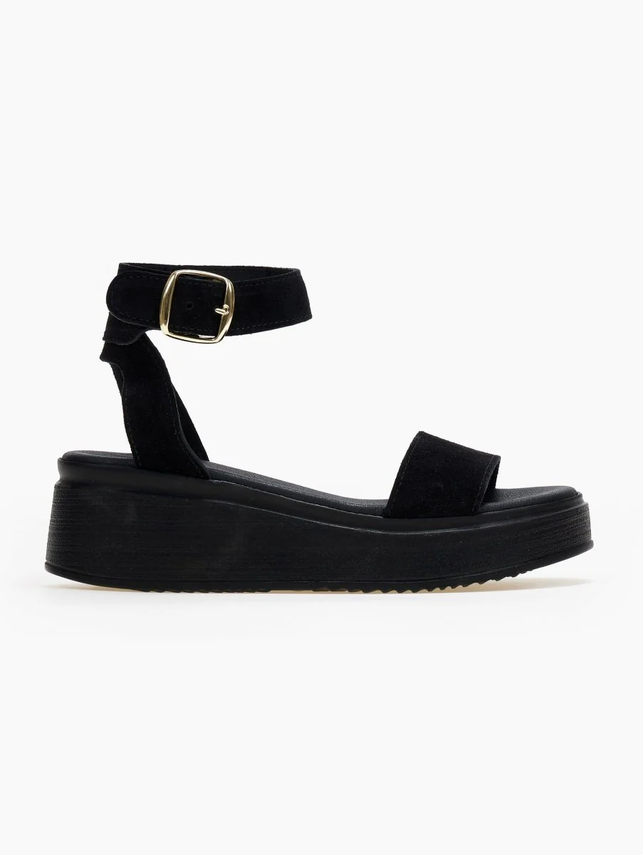 Suede flatforms με μπαρέτα - Μαύρο