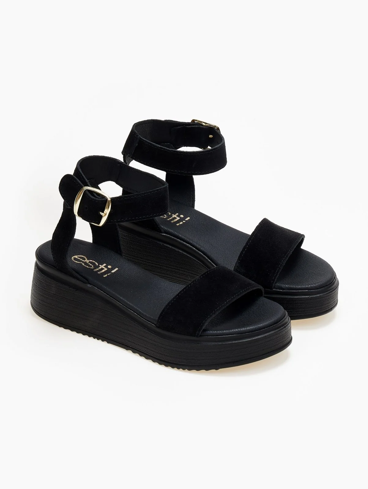 Suede flatforms με μπαρέτα - Μαύρο - Image 4