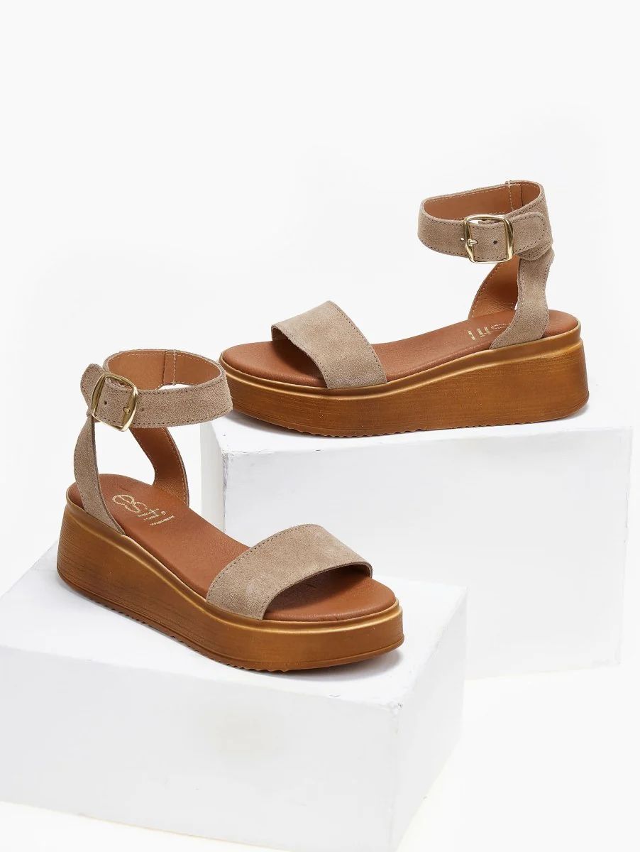 Suede flatforms με μπαρέτα - Τάουπε - Image 5