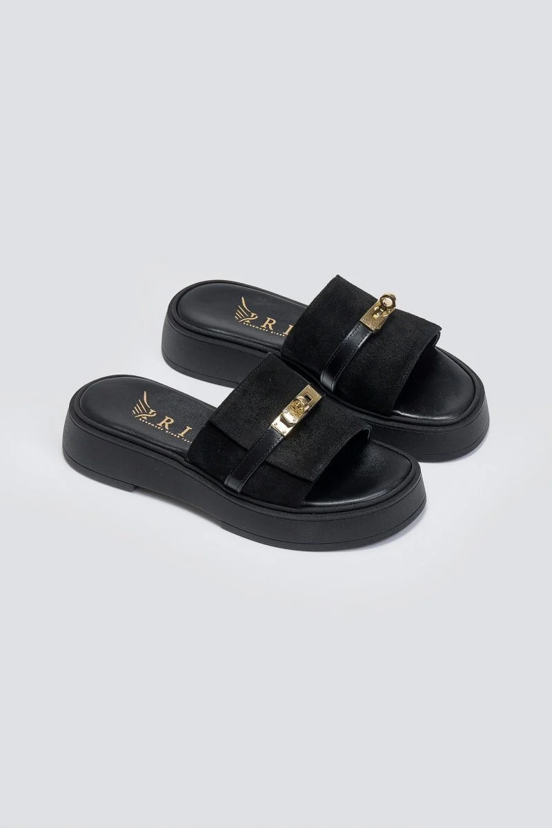 Σουέντ flatform σανδάλια με λουράκι - Μαύρο - Image 2
