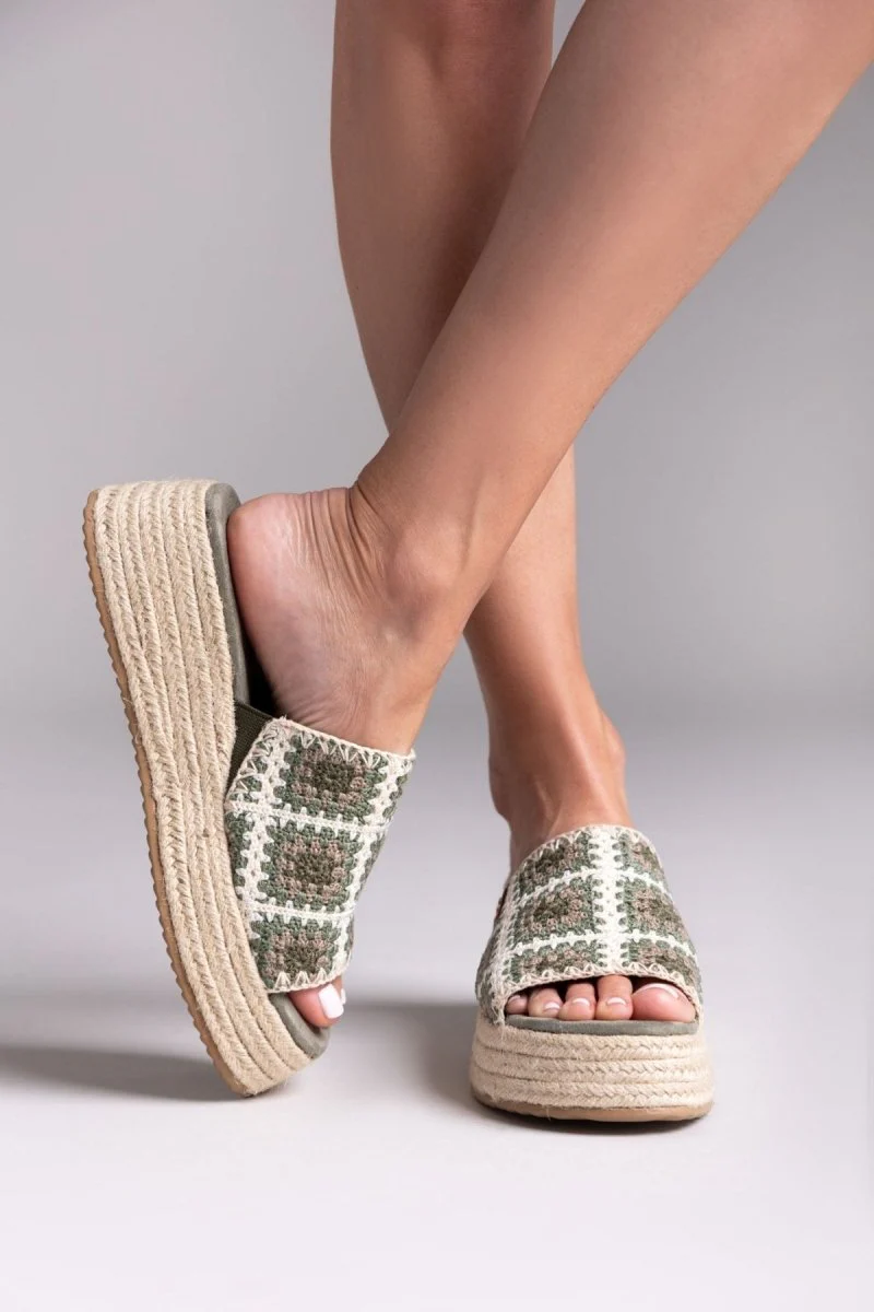 Σανδάλια Flatform με πλεκτό σχέδιο - χακί - Image 8
