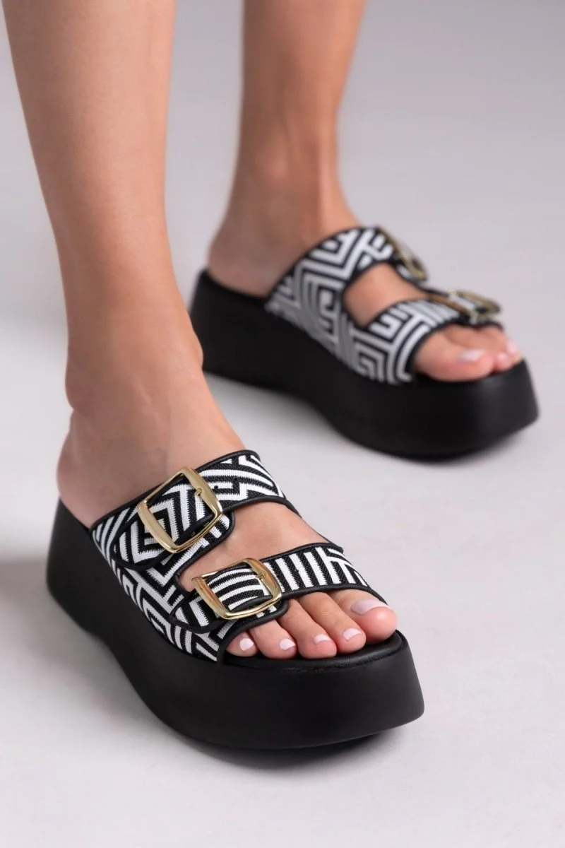 Σανδάλια Flatform με σχέδιο - Μαύρο - Image 5