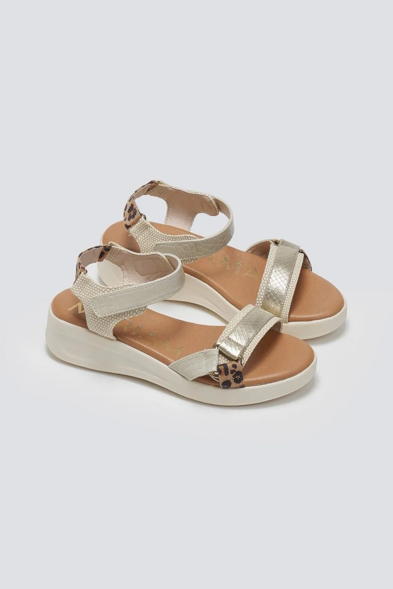 Σανδάλια Flatform από ανάμεικτα υλικά - Μπεζ - Image 4