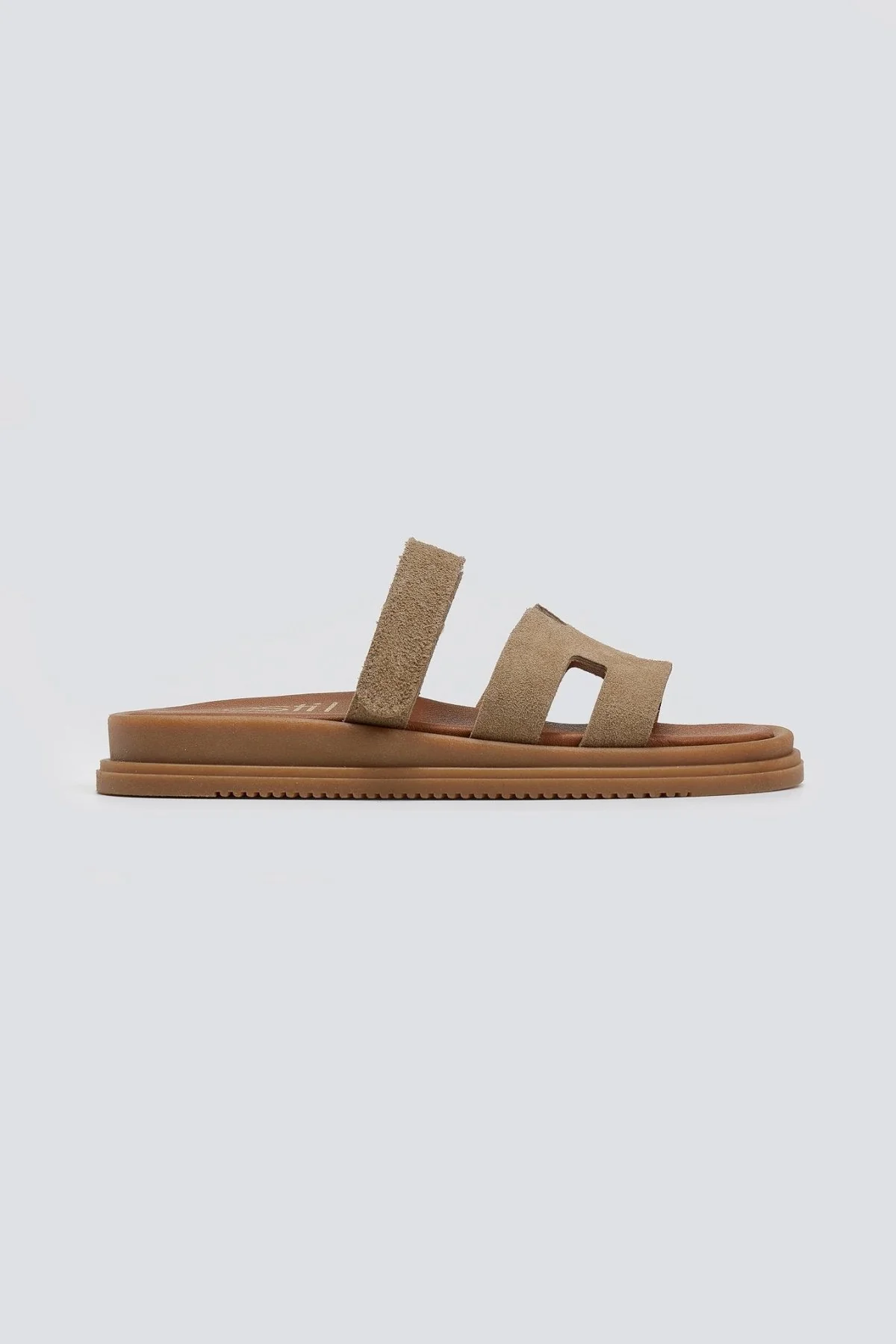 Σουέντ σανδάλια με velcro- Τάουπε - Image 6