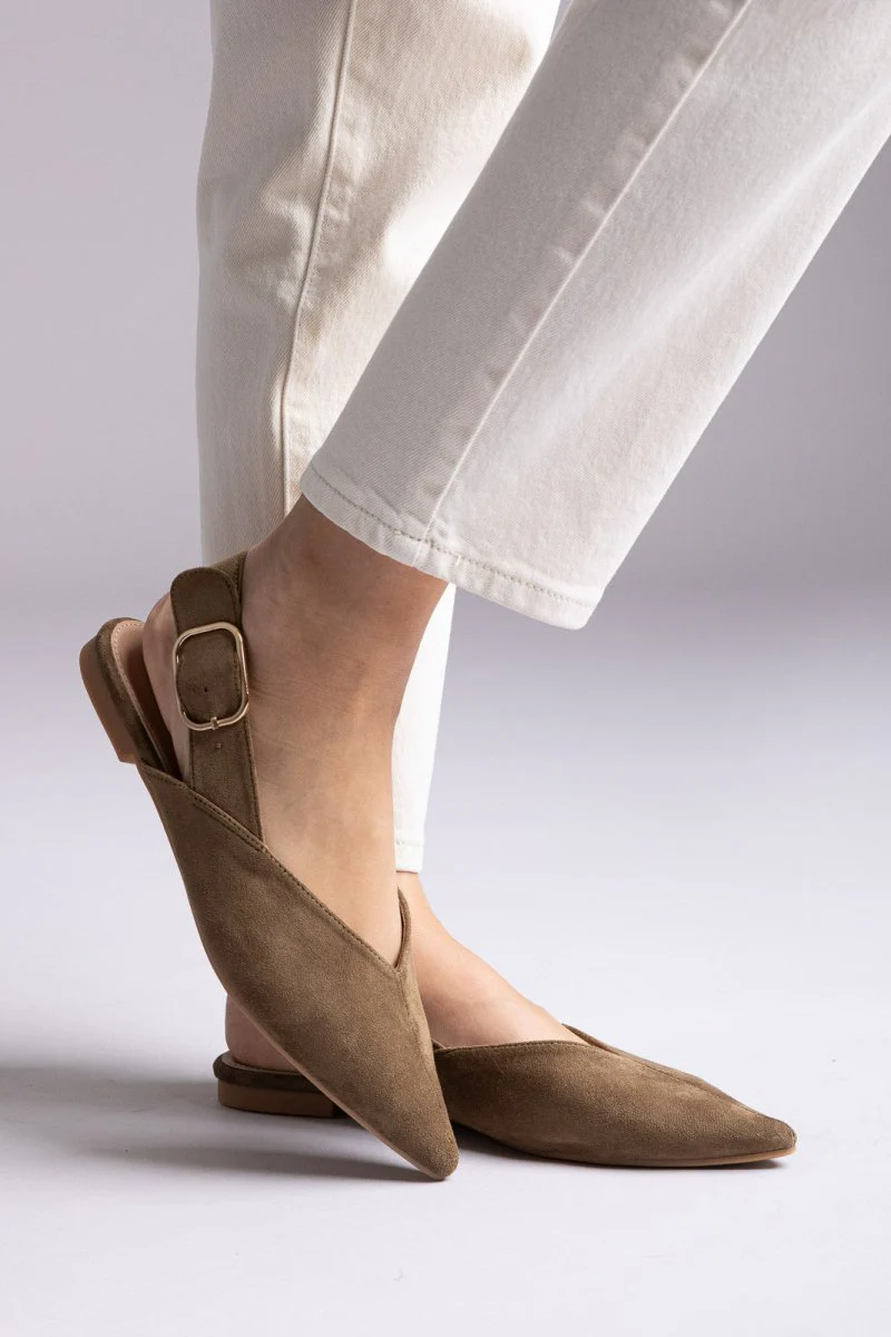 Μπαλαρίνες Slingback - Λαδί Σουέντ - Image 2