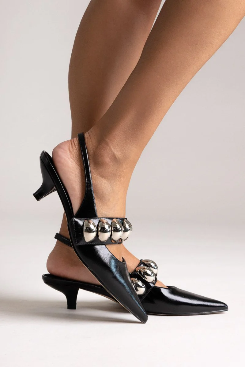 Γόβες Slingback - Μαύρο Σπαστό Λουστρίνι