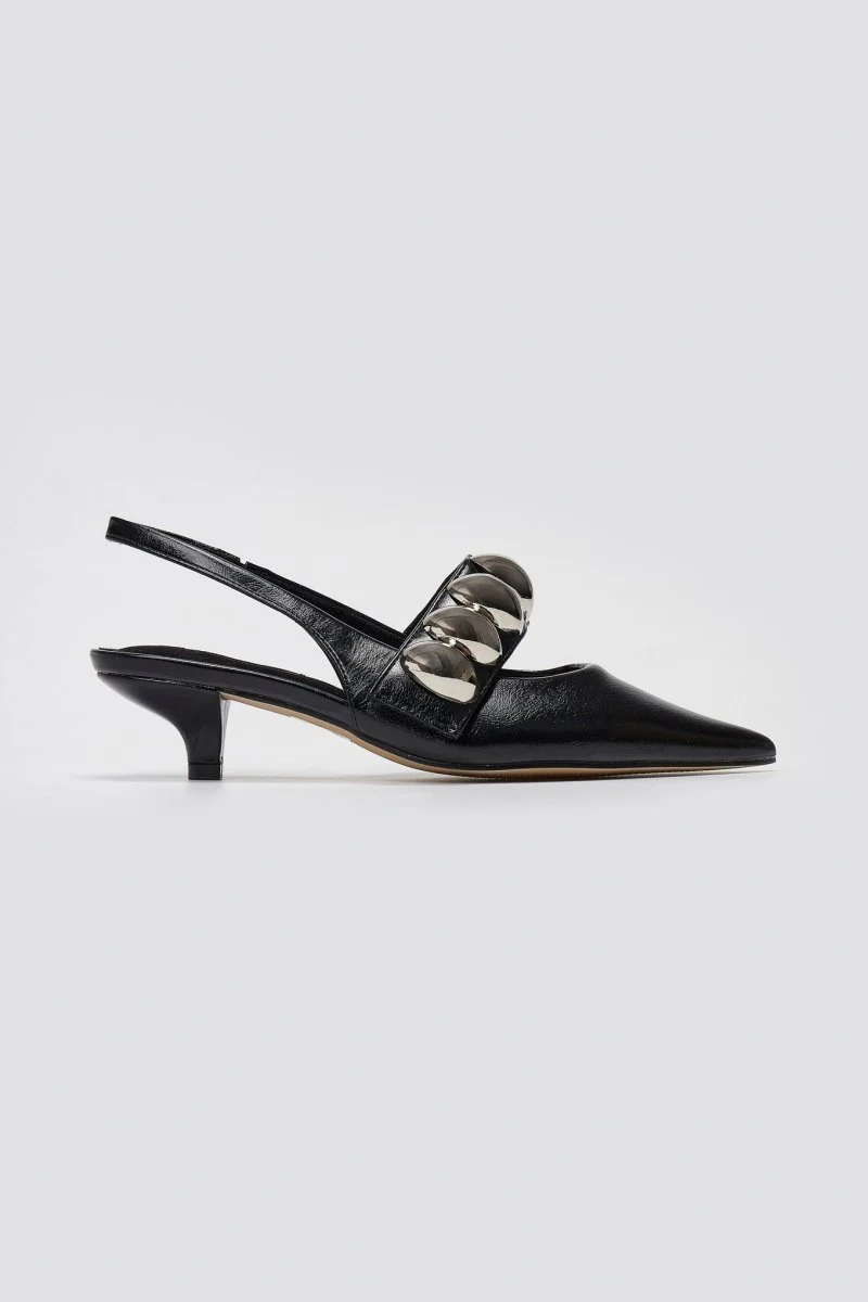 Γόβες Slingback - Μαύρο Σπαστό Λουστρίνι - Image 3