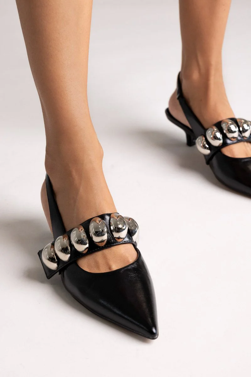 Γόβες Slingback - Μαύρο Σπαστό Λουστρίνι - Image 5