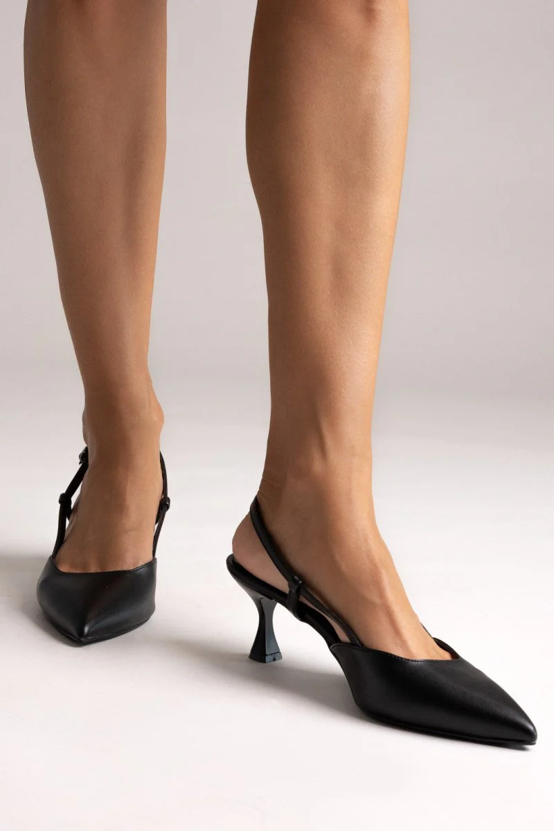Γόβες Slingback Kitten Heel - Μαύρο Ματ - Image 5