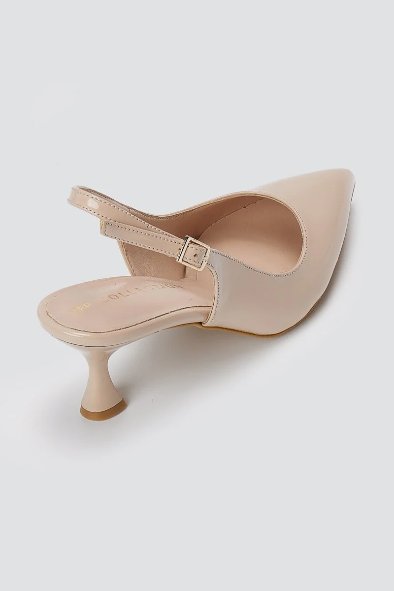 Γόβες Slingback Kitten Heel - Μπεζ Λουστρίνι - Image 6