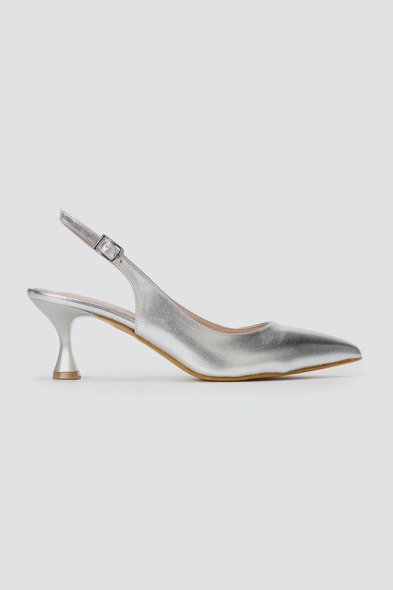 Γόβες Slingback Kitten Heel - Ασημί Μεταλλικό - Image 2